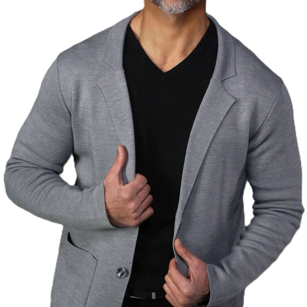 Collars & Co Mens Milano Deconstructed Sweater Blazer Merino Blend Gray XL NWT